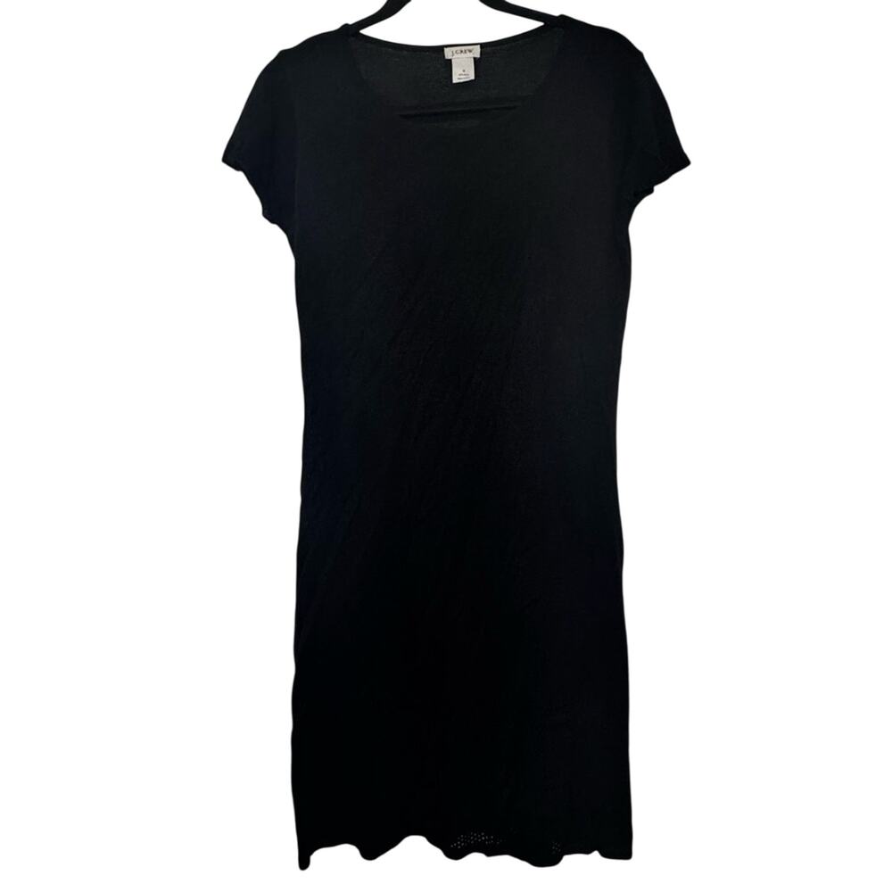 J.Crew Black Knit Mini Dress Women's Small Rayon USA‎ Made Crochet Hem Summer